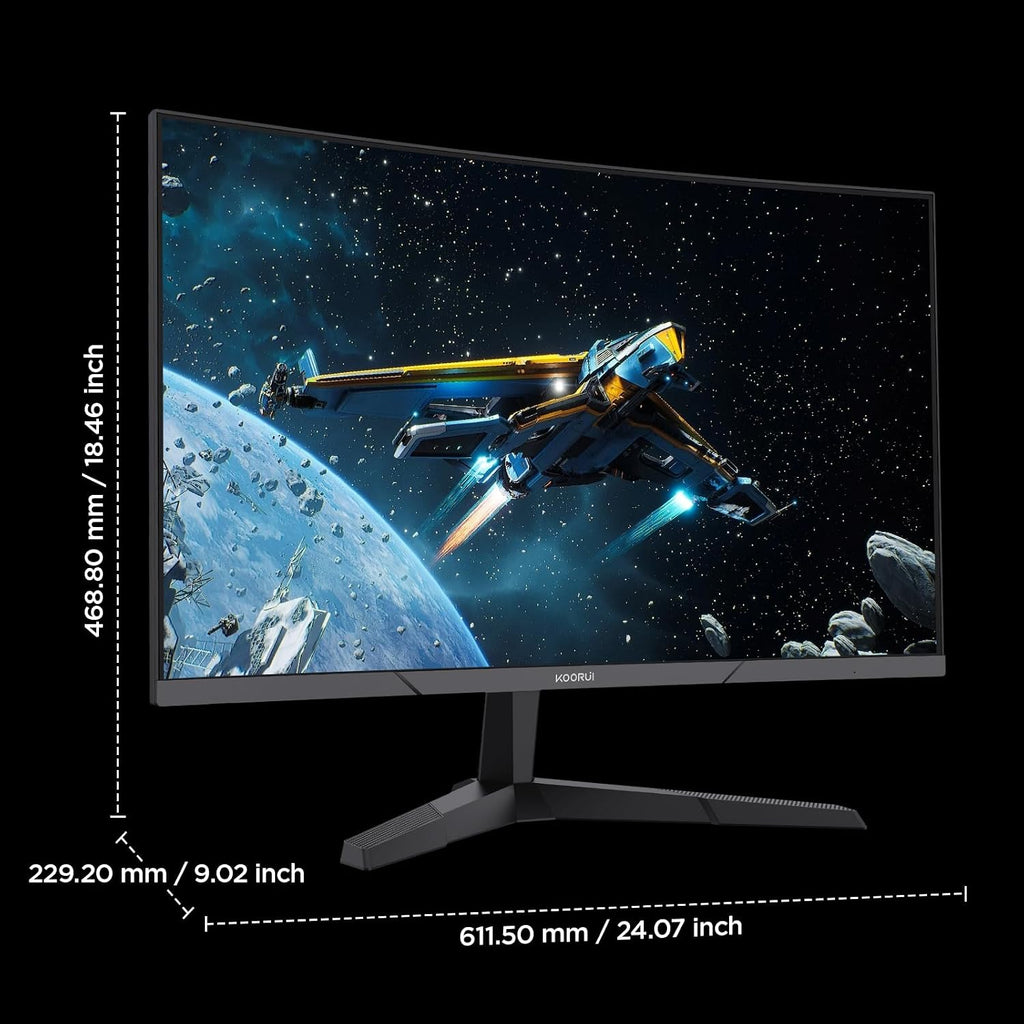 KOORUI 27 Inch Curved Gaming Monitor QHD (2560 x 1440) 180Hz, 1ms 1500R Display, Adaptive Sync, 90% DCI-P3, HDMI 2.0 & DisplayPort 1.4, VESA, Tilt, Eye Care, 27E6QCA