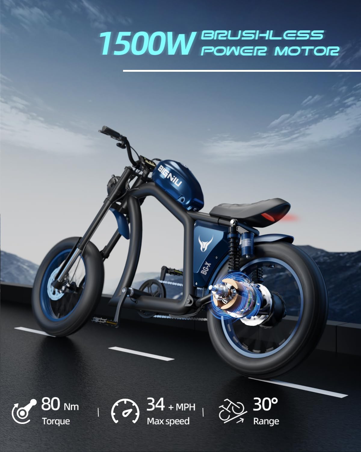 BIGNIU BG-X Electric Bike for Adults,1500W Brushless Motor 48V/31.5Ah Up to 40 Miles E-Bike Front/Rear Turn Signal Dual Suspension Ebikes
