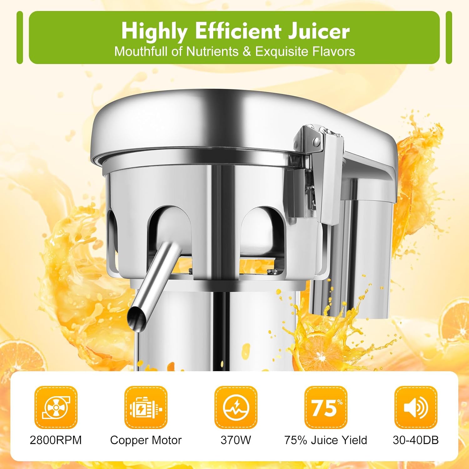 Commercial Juice Extractor Juicer Machine Electric Fruit and Vegetables Juice Maker Stainless Steel Constructed Centrifugal Juice Extractor Juice Press Machine 2800r/min 370W
