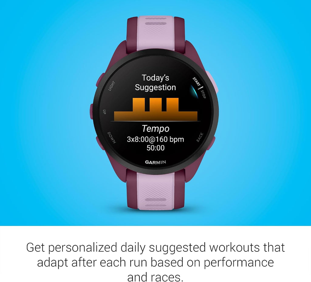 Garmin Forerunner 165 Music, Running Smartwatch, Colorful AMOLED Display, Training Metrics and Recovery Insights, Music on Your Wrist, Berry