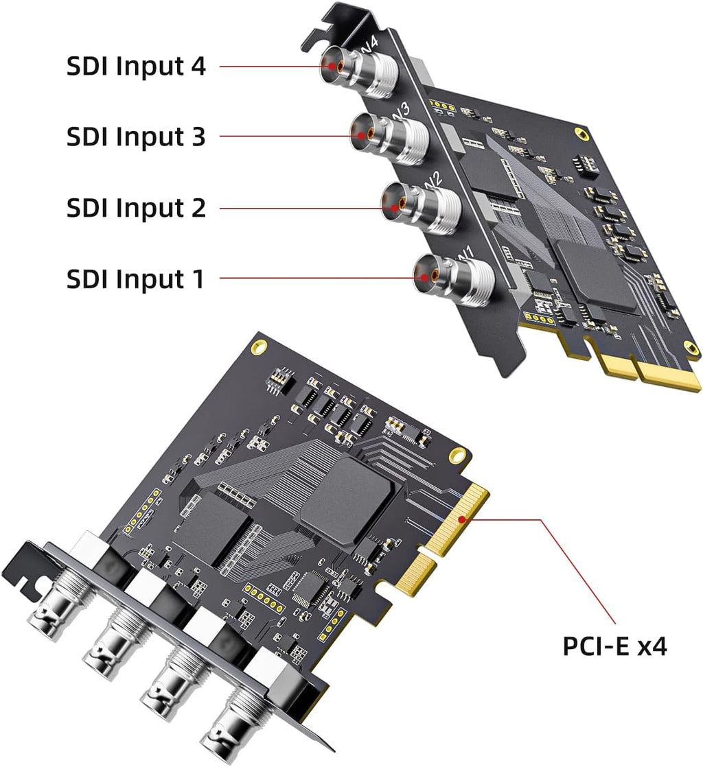 4-Channel Quad SDI PCIe Video Capture Card,Ultra-Low Latency for Multi-Channel Live Streaming, Video Conferencing, Teaching, and Broadcasting