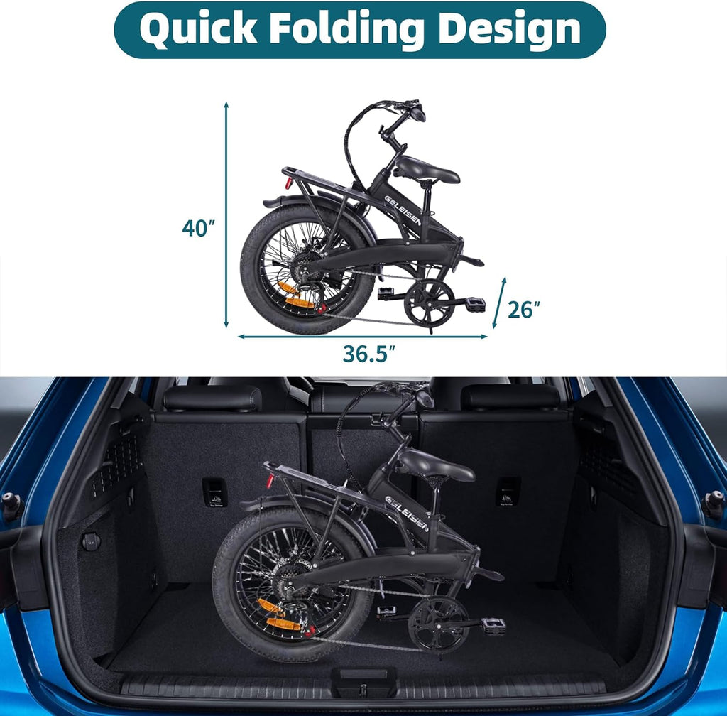 Folding Electric Bike for Adults, 20'×3.0 Fat Tire Electric Bicycle, 374.4Wh Battery Ebike, 20MPH Electric Cargo Bike with LCD Color Display & 6 Speed Gears (Fits for 5'0'+)
