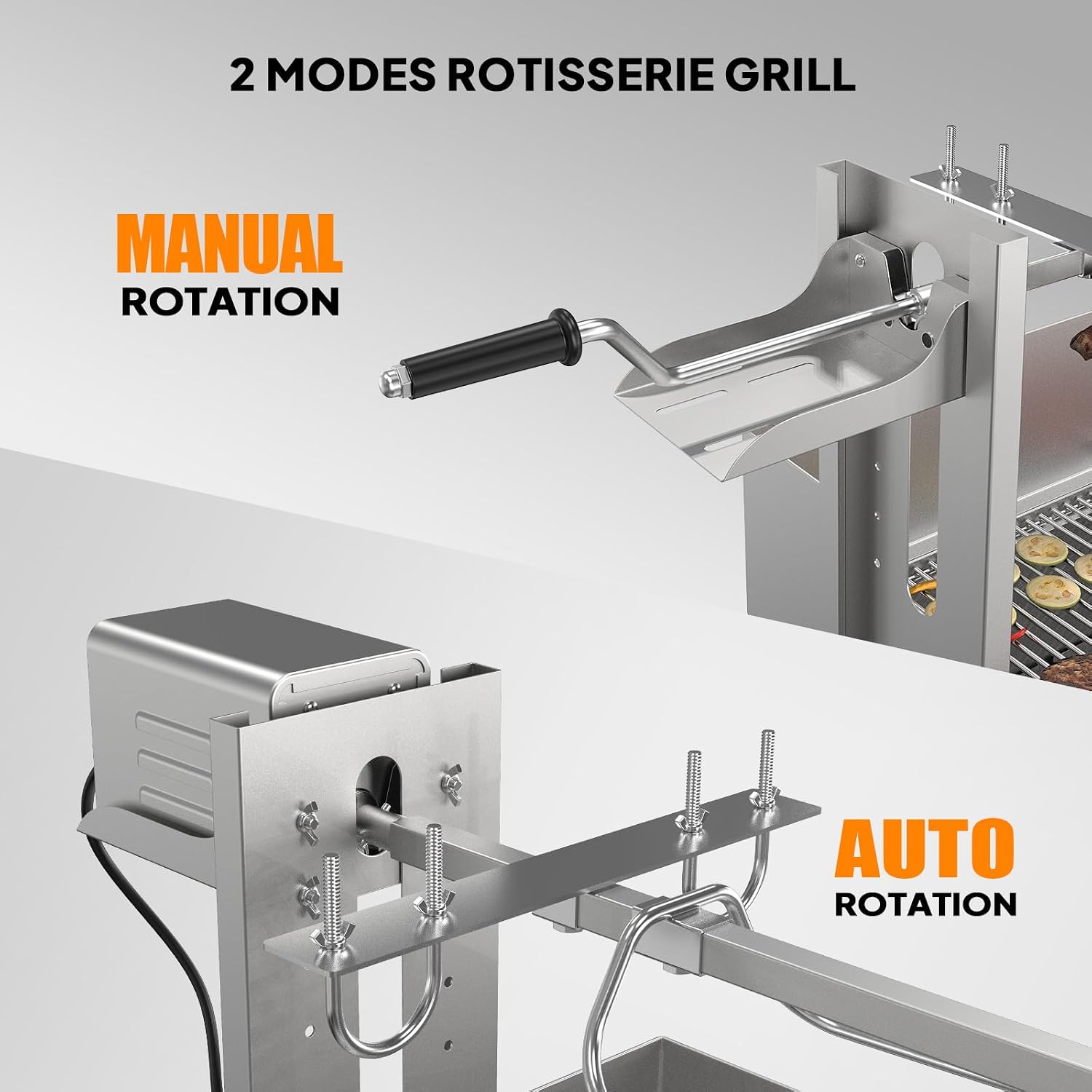 ROVSUN Rotisserie Grill Kit 46'' 176 Lbs Capacity, Electric Rotisserie Grill Pig Lamb Spit Roaster Stand w/Lockable Wheels Wind Baffle Adjustable Height, BBQ Spit Rod for Outdoor Party Camping