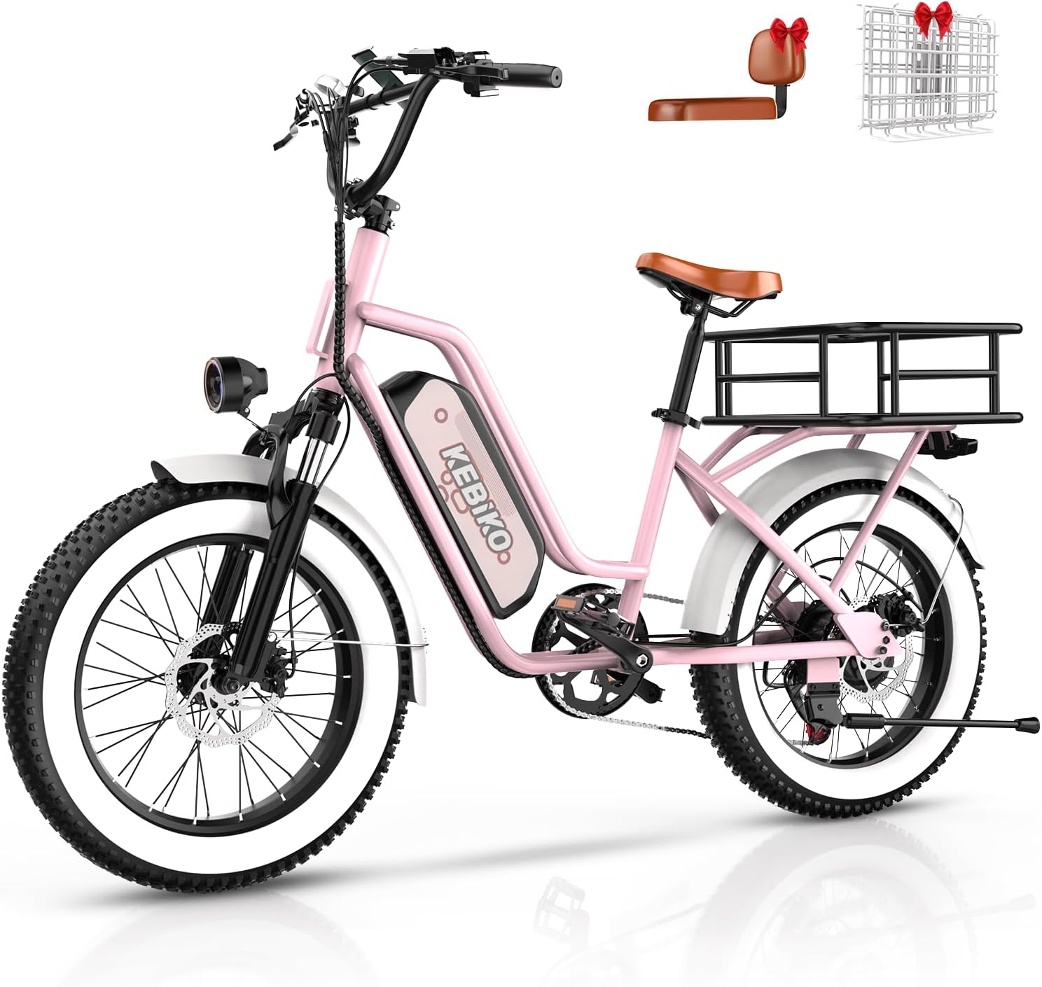 bluebiko 2 Seater Electric Bike, 48V 20AH(𝟗𝟔𝟎𝐖𝐇) Large Removable Battery, 𝟏𝟑𝟎𝟎𝐖 Peak Motor, 20'x 4.0' Fat Tire Ebike for Adults, 80+Miles, City Couple E Bike for All Terrain