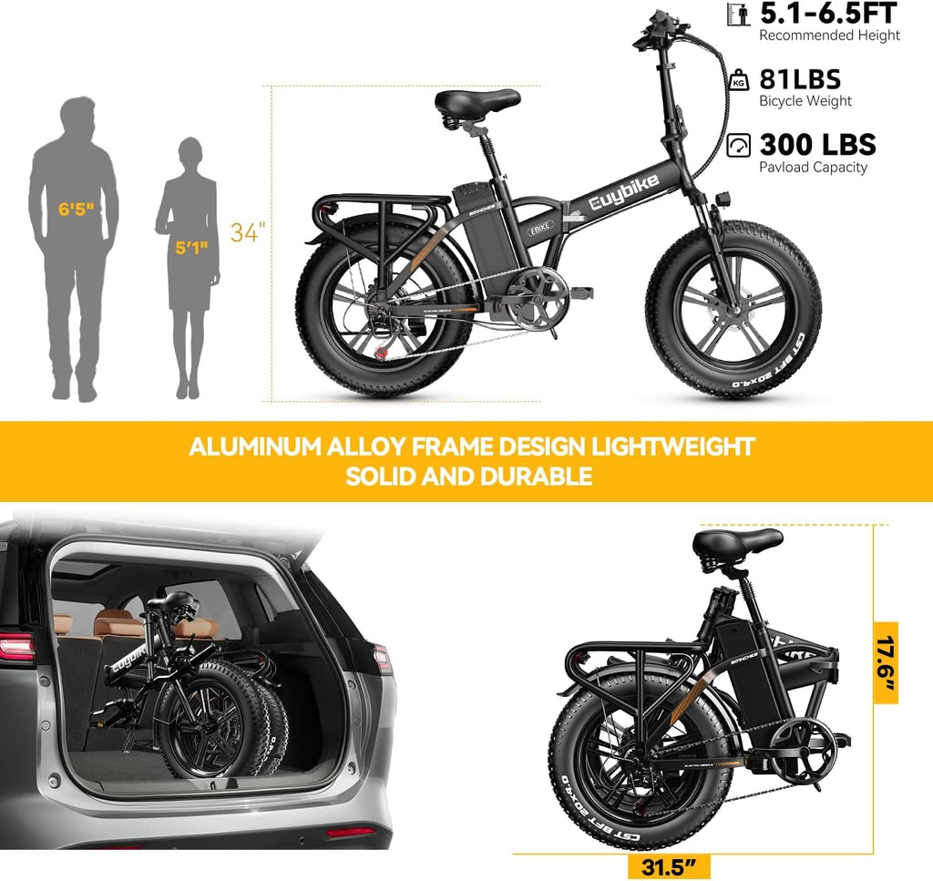 Folding Electric Bike for Adults and Seniors, 1000W Motor 48V 20AH Battery 30MPH 80 Miles, 20' Fat Tire All Terrain Ebike, 7-Speed Commuter E Bike, Step-Thru Electric Bicycle for Women and Teens