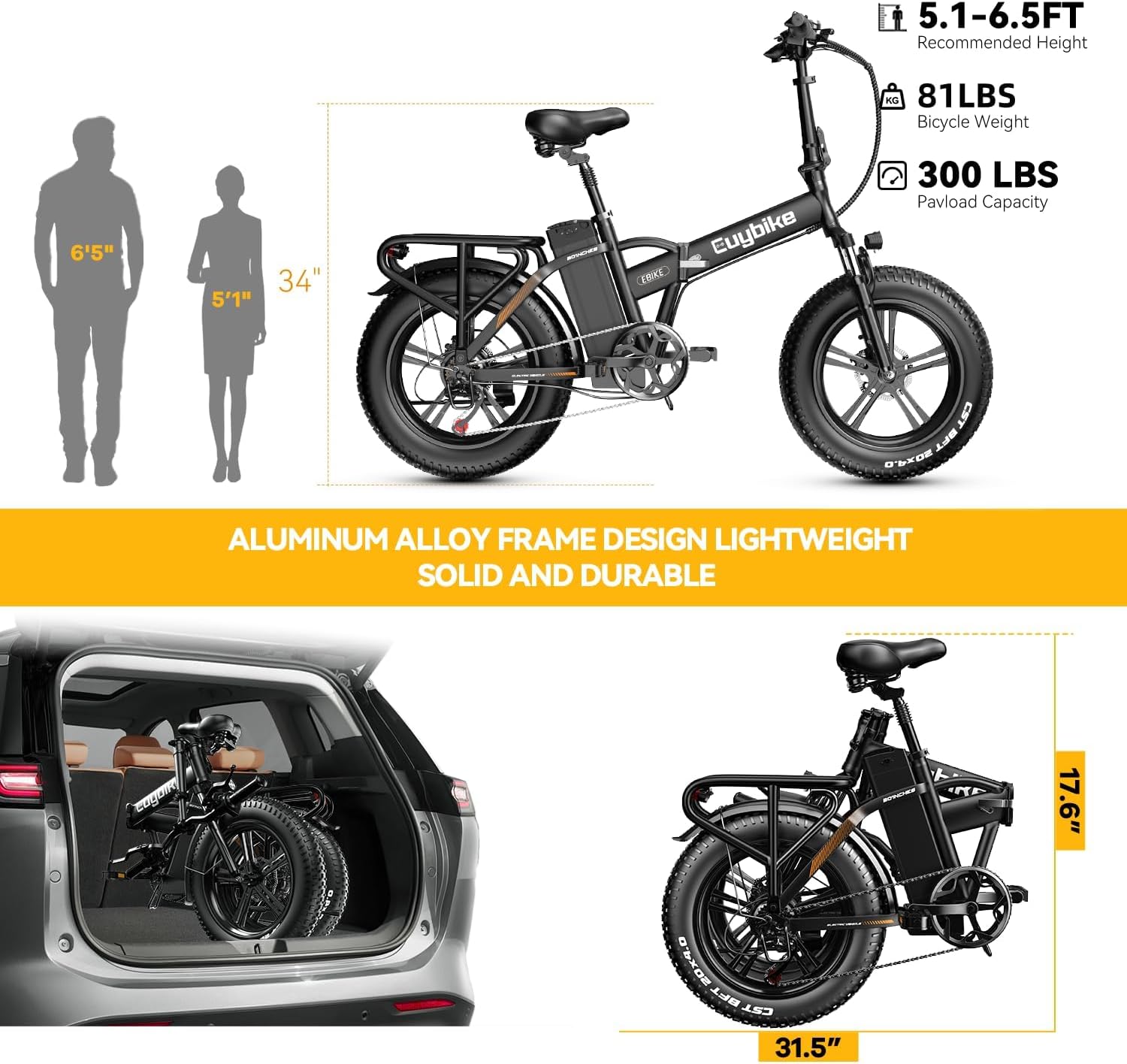 Folding Electric Bike for Adults and Seniors, 1000W Motor 48V 20AH Battery 30MPH 80 Miles, 20' Fat Tire All Terrain Ebike, 7-Speed Commuter E Bike, Step-Thru Electric Bicycle for Women and Teens
