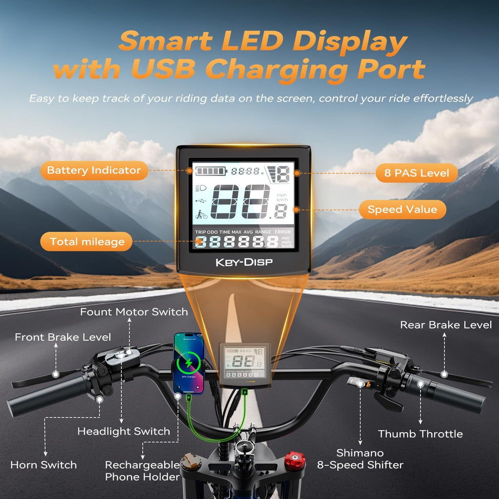 2000W/3000W Peak Motor Electric Bike for Adults, 48V/52V 25AH/30AH Battery Full Suspension Foldable Ebike, 20'x4.0' Fat Tires 35MPH Dirt Bike, 100/120 Miles Hydraulic Brake Magnesium Alloy Motorcycle