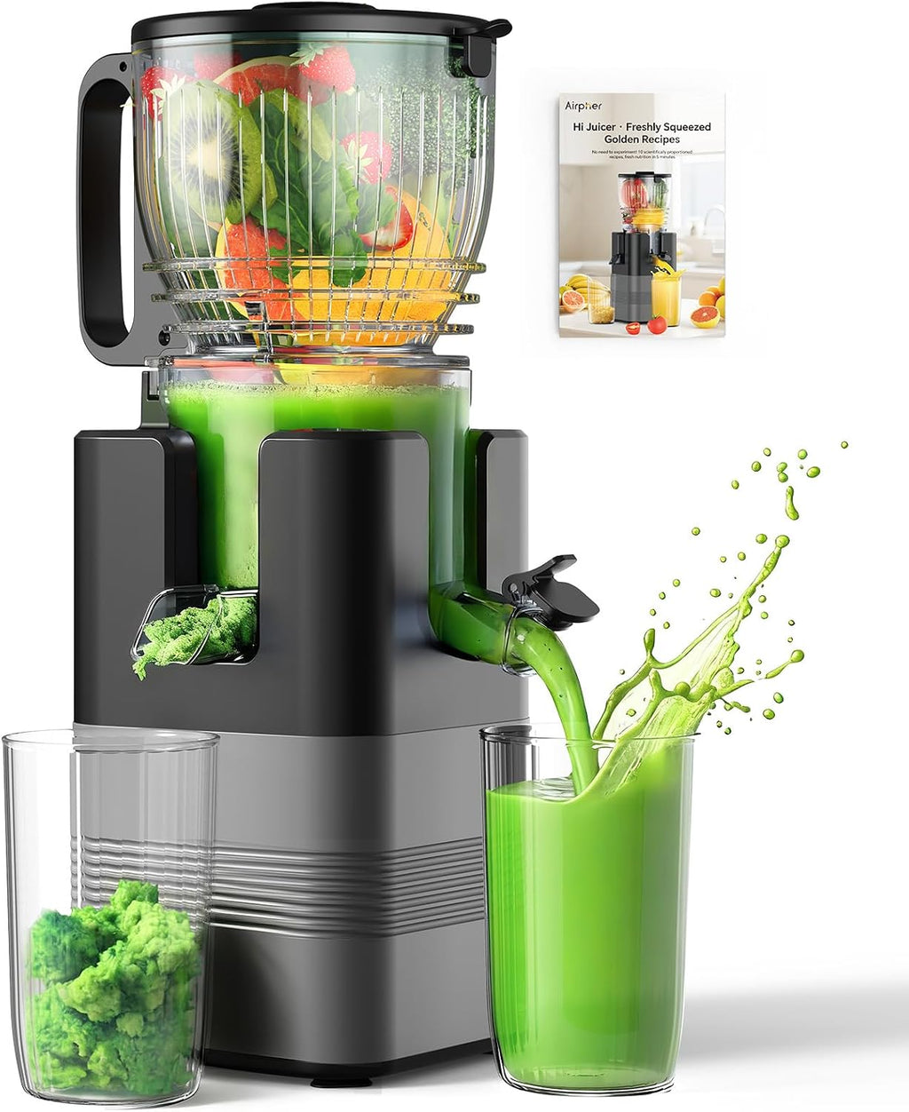 400W Cold Press Juicer, 5.8' Wide Feed Chute Slow Masticating Juicer Machines for Whole Fruits & Vegetables | High Juice Yield, Easy to Clean | Valentine's Day Gift Ideas for Women (Dark gray)
