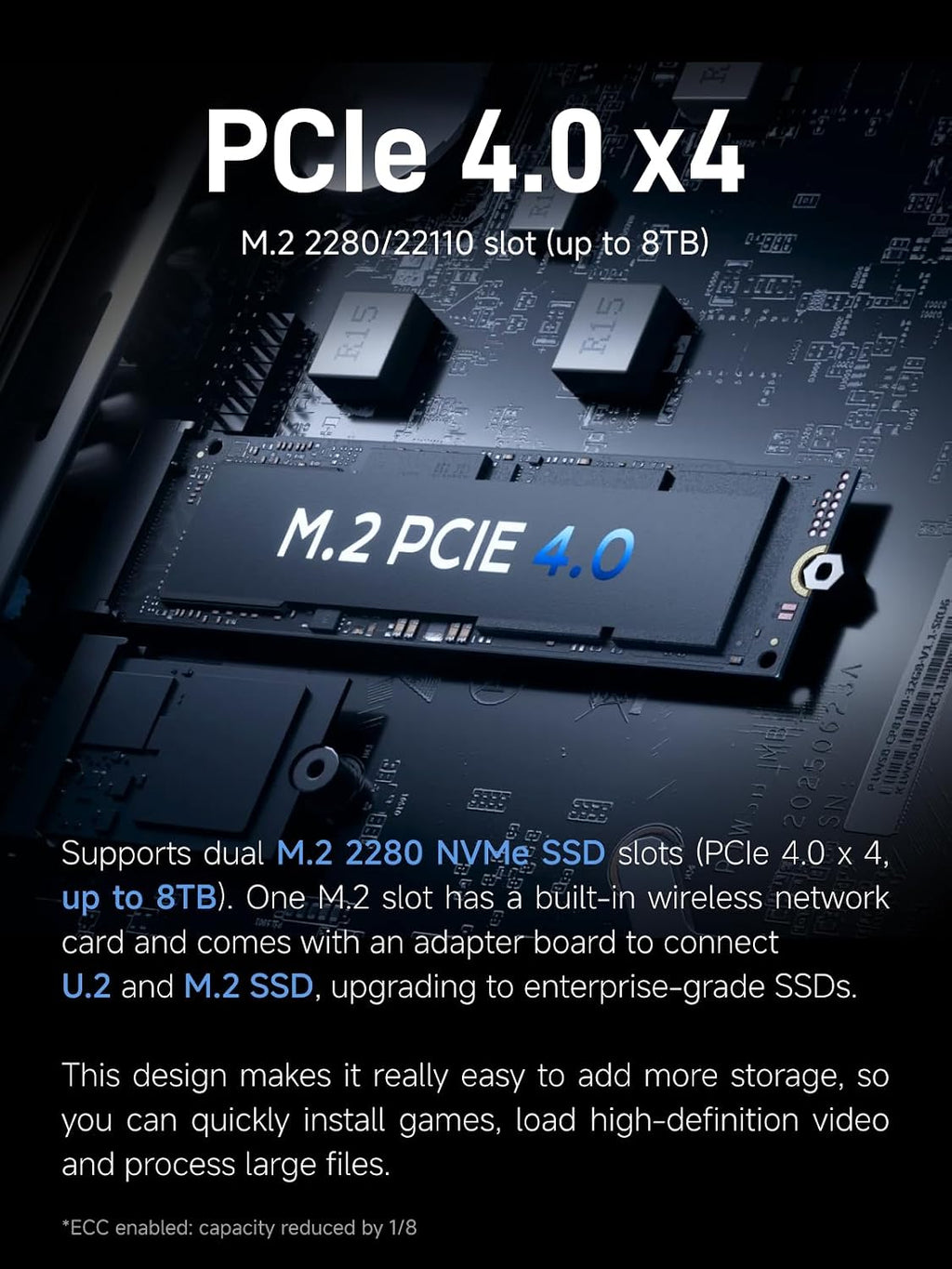 MINISFORUM MS-R1 ARM Mini Workstation with UEFI Boot CIX CP8180(12C/12T, up to 2.6GHz), 45 Tops, 64GB ECC LPDDR5 NO SSD Mini PC, PCIe x16 Slot, 2X 10GbE LAN, HDMI/2xUSB-C Triple Display, VM & Docker
