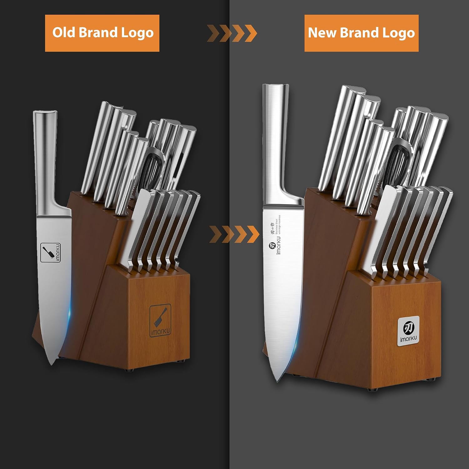 imarku 15-Piece Knife Block Set Built-in Sharpener, Japanese High Carbon Stainless Steel Kitchen Knife Set, Dishwasher Safe, Chef Knife Set with Wooden Knife Block, Steak Knives for Kitchen Cooking