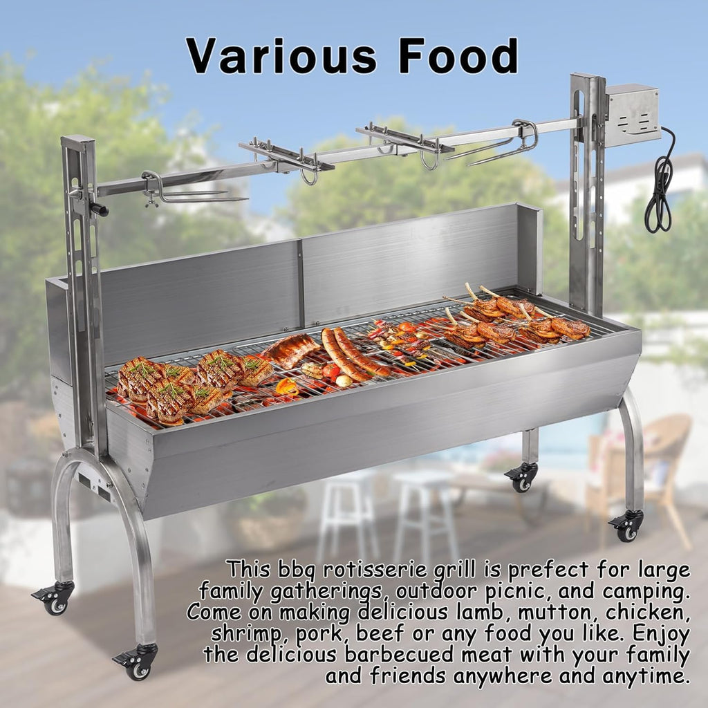 Rotisserie Grill With Wind Screen, Stainless Steel Charcoal Spit, Electric Pig Rotisserie Machine, 176LBS/80KG BBQ Grill for Pig Roasting, Camping & Backyard Use