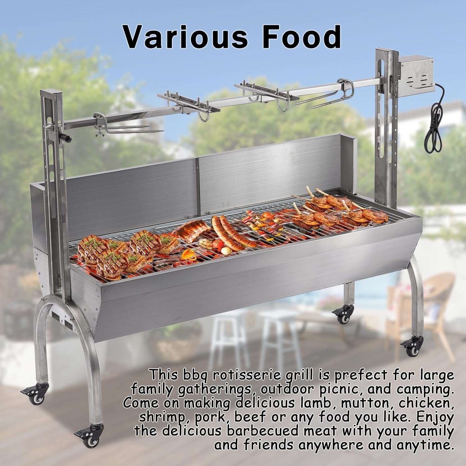 Rotisserie Grill With Wind Screen, Stainless Steel Charcoal Spit, Electric Pig Rotisserie Machine, 176LBS/80KG BBQ Grill for Pig Roasting, Camping & Backyard Use