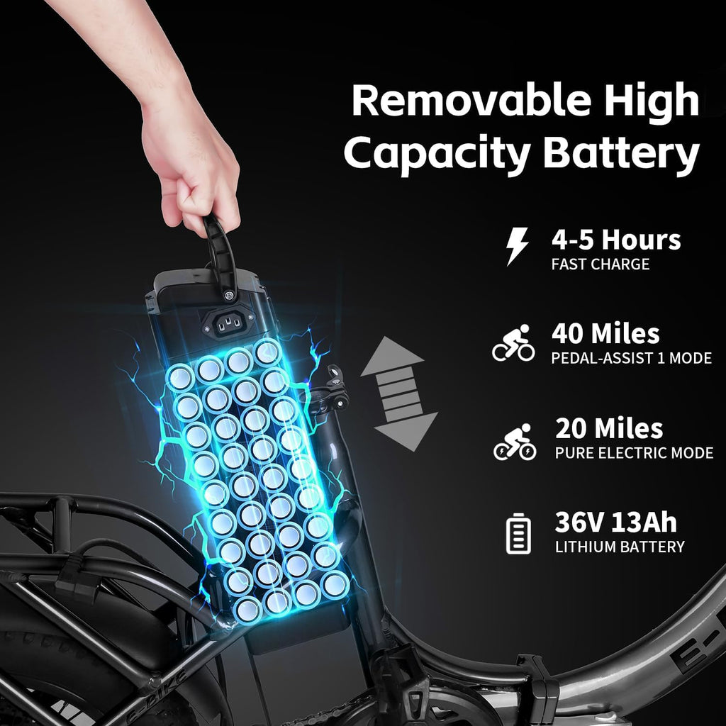 Electric Bike for Adults, 750W Long Range Foldable Ebike with One/Dual Removable Battery, 40-120 Mile/25-30MPH, 20'/16' Fat Tire Electric Bicycle