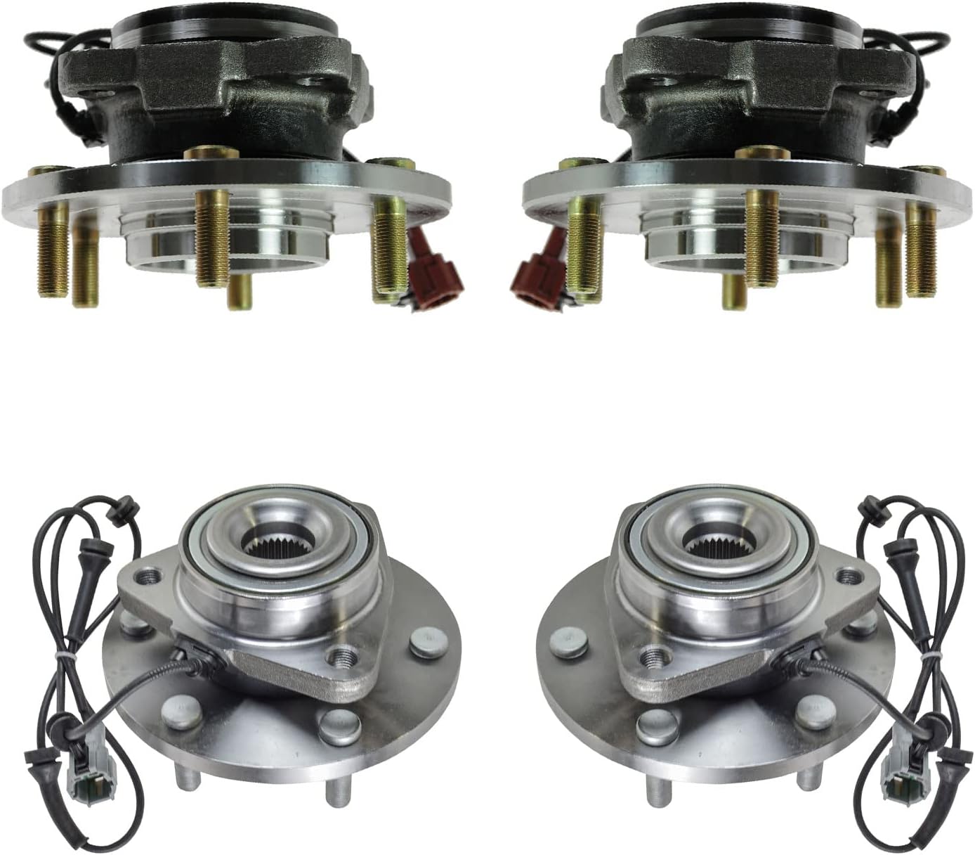 TRQ 2 Piece Front Rear Wheel Bearing & Hub Assembly Set Compatible with 2004-2007 Infiniti QX56 2005-2007 Nissan Armada 2004 Pathfinder Pathfinder Armada