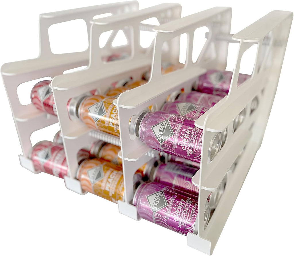 FIFO Can Tracker 4-Pack - 3-Tier Rotating Food Can Organizer for Pantry, Expandable Soda Can Storage for Kitchen, Holds 54 Cans of Food or Soda