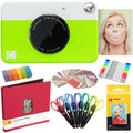 Kodak Printomatic Instant Camera (Green) Art Bundle + Zink Paper (20 Sheets) + 8x8 Cloth Scrapbook + 12 Twin Tip Markers + 100 Border Stickers + 6 Decorative Scissors + Washi Tape