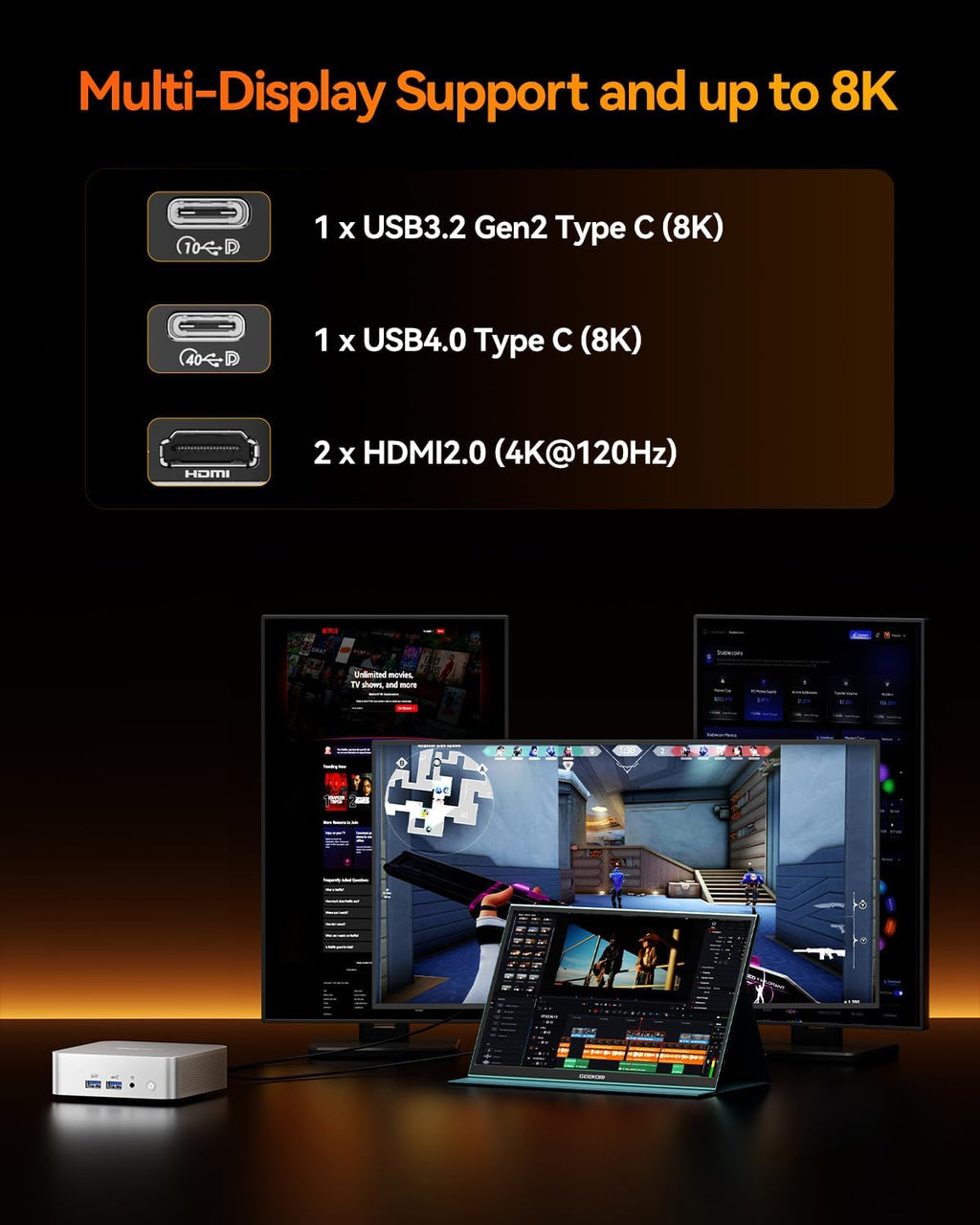 GEEKOM A8 Mini PC with AMD Ryzen 7 8745HS (Beats 6800H), 16GB DDR5 RAM (Upgradable, Not LPDDR) 1TB NVMe SSD, Windows 11 Pro Desktop Computer for Home&Business, USB4, SD Slot, 8K | WiFi 6E, 2.5G LAN