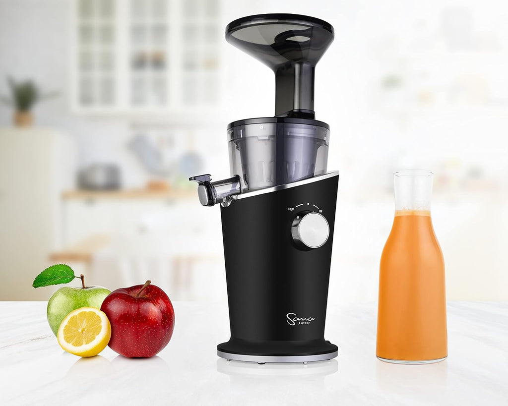 Sana 848 Easy Clean Vertical Juicer - Low Speed 43 RPM - Quiet - 15 Year Warranty Carrots Celery Wheatgrass Greens (Matte Black)