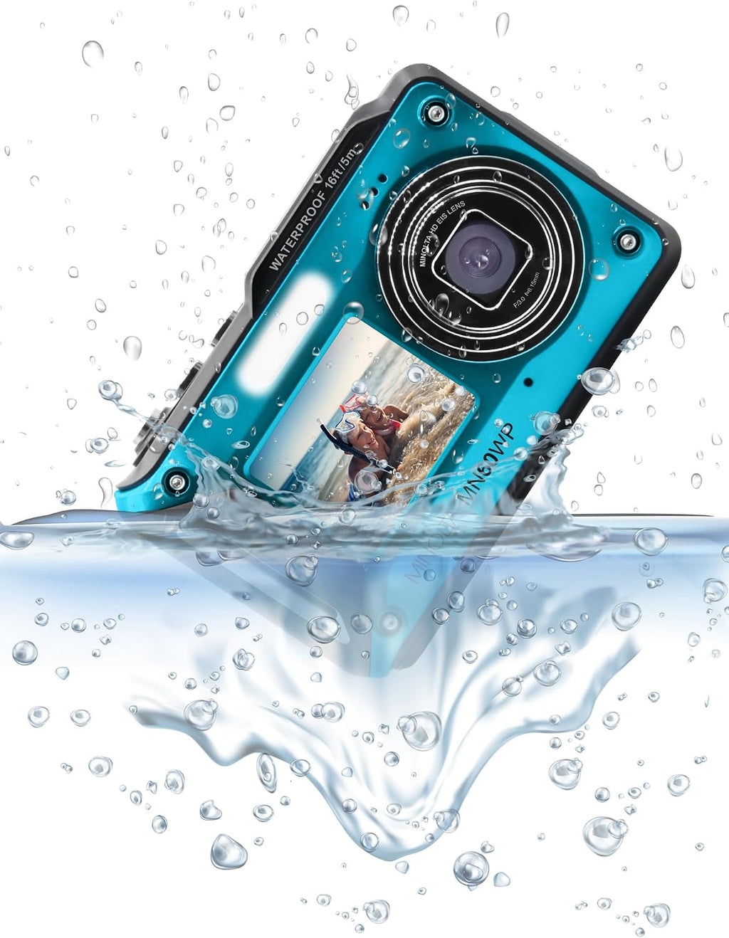 Minolta Waterproof Digital Camera - 48MP Photos, 4K UHD Video, Dual LCD Screens, 16ft Waterproof, 16X Zoom, Anti-Shake, Slow Motion, Compact Point-and-Shoot for Travel & Underwater (Blue)