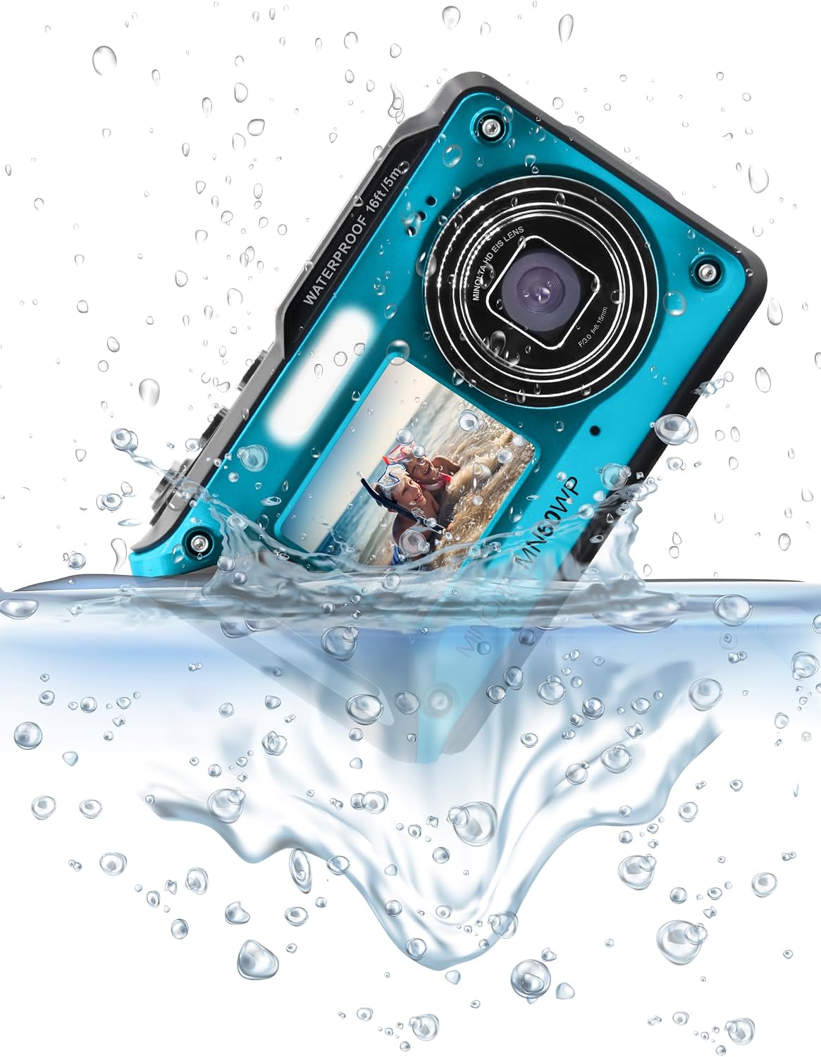 Minolta Waterproof Digital Camera - 48MP Photos, 4K UHD Video, Dual LCD Screens, 16ft Waterproof, 16X Zoom, Anti-Shake, Slow Motion, Compact Point-and-Shoot for Travel & Underwater (Blue)