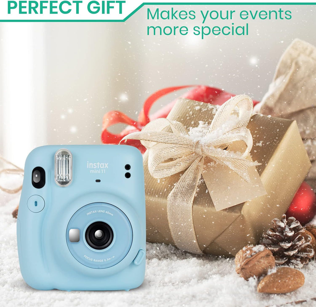 Fujifilm Instax Mini 11 Camera with Fujifilm Instant Mini Film (60 Sheets) Bundle with Deals Number One Accessories Including Carrying Case, Selfie Lens, Photo Album, Stickers (Sky Blue)