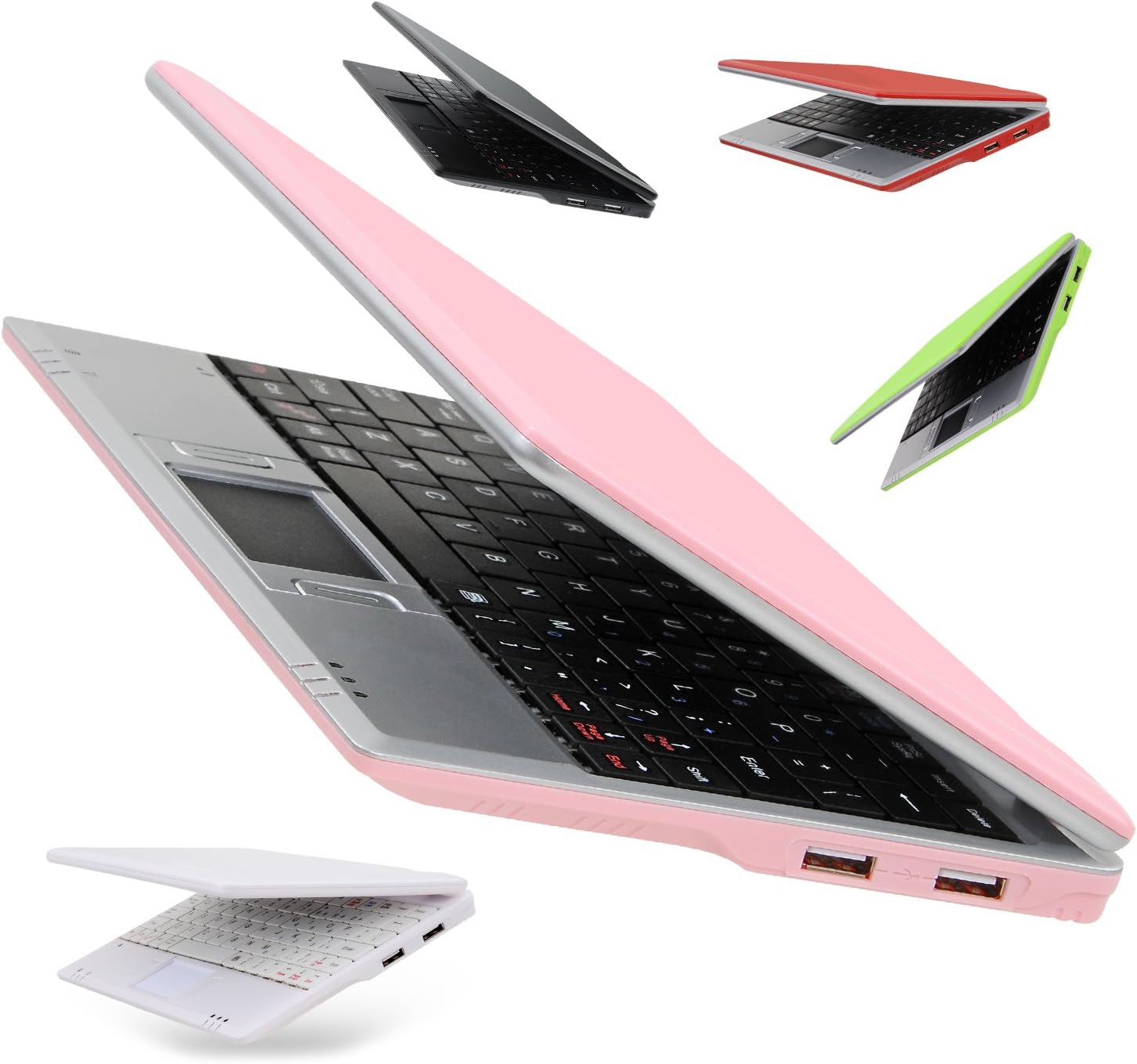 7 Inch Portable Mini Computer Laptop PC Netbook for Kids Android 12 Quad Core 32GB WiFi Built in Camera YouTube Flash Player (Pink)