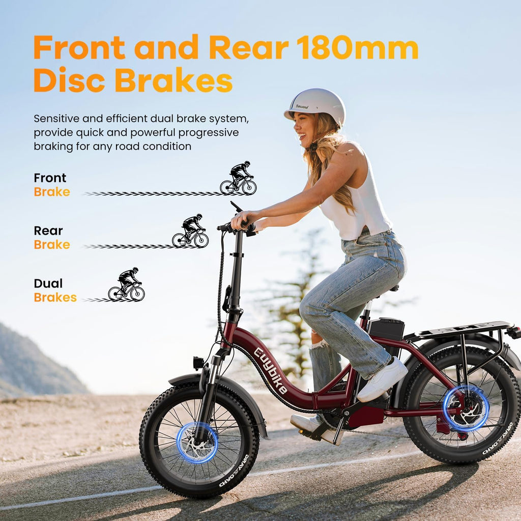 EUYBIKE Folding Electric Bike for Adults with Peak 1000W Motor, 48V 20AH Battery up to 80 Miles, 20' Fat Tire All Terrain Ebike, Front Suspension 7-Speed Commuter E Bike, Step-Thru, UL Certified