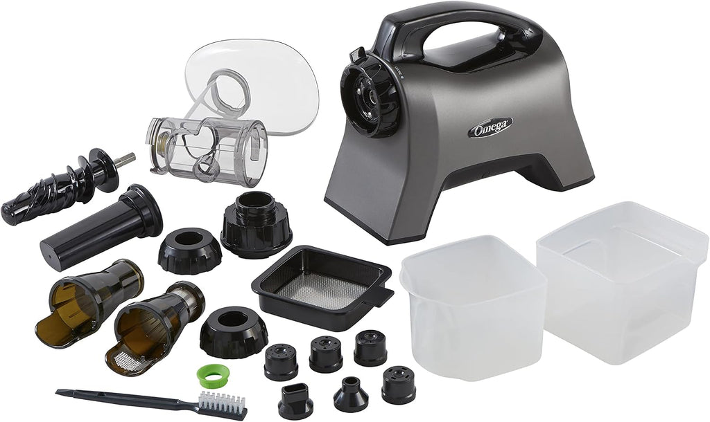Omega Celery Juicer and Nutrition System Masticating Juicer, Cold Press Juicer Machine For Celery with Adjustable Dial, 200-Watt, Silver