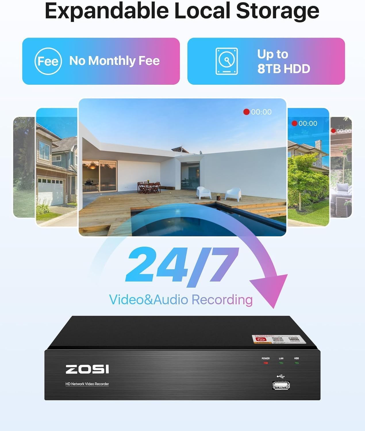 ZOSI 8CH PoE Home Security Camera System Outdoor Indoor,H.265+ 4K 8MP 8-Channel NVR System with 2TB HDD,4pcs 5MP PoE IP Surveillance Dome Cameras with 100ft Night Vision,Motion Alert,Remote Access