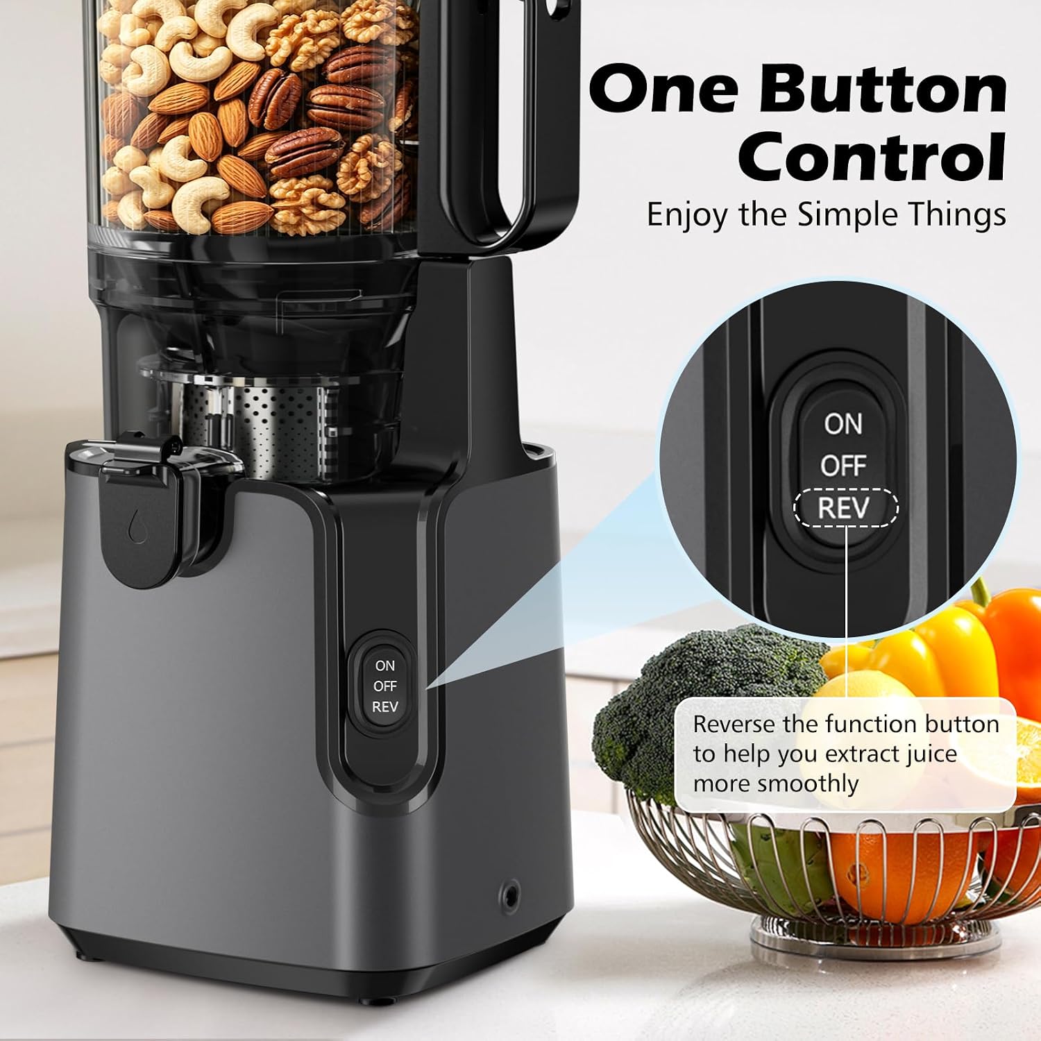 Juicer Machines with 5.8' Large Chute, 2-in-1 Cold Press Juicer for Whole Vegetables Fruits 400W, Masticating juicer Easy to Clean Juice Extractor Machine for Making Nut Mike, Juice, Premium Gray