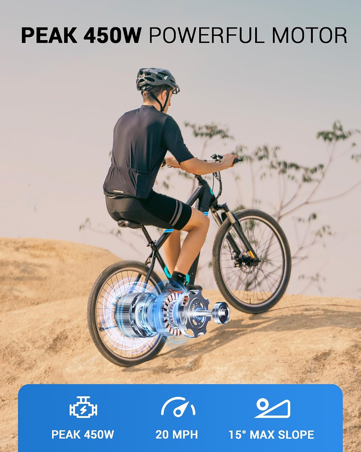 MULTIJOY Electric Bike for Adults,36V Built-in Invisible Removable Battery,350W Brushless Motor(Peak 450W) Electric Mountain Bike,26' Tires&Front Fork Suspension,UL Certified 7-Speed