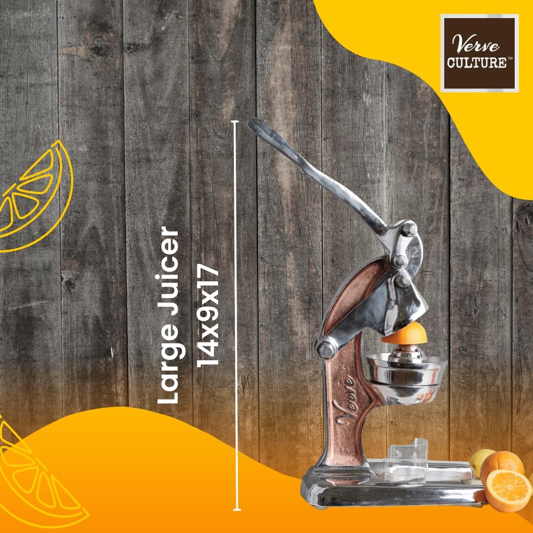 Artisan Cast Aluminum Professional Grade Manual Hand Press Juicer for Orange, Grapefruit, and Large Citrus Fruits Morning Drinks, Cocktails, or Cooking by Verve CULTURE - Rose Gold - Large 14x9x17