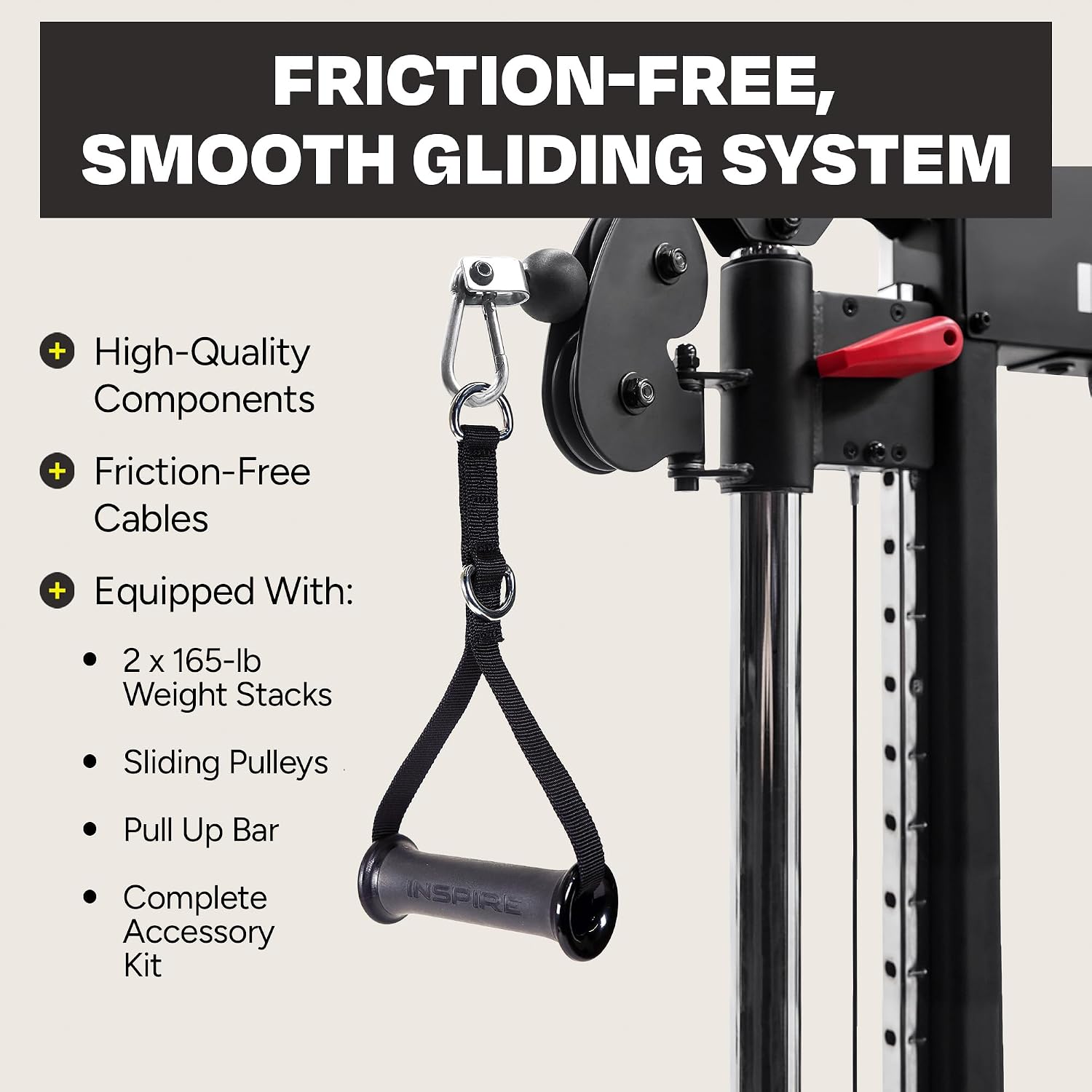 Inspire Fitness FT1 Functional Trainer with Bench - Compact at Home Workout Machine with Accessories - Two 165 lb Weight Stacks - Smooth Glide Cable Machine with Weight Bench
