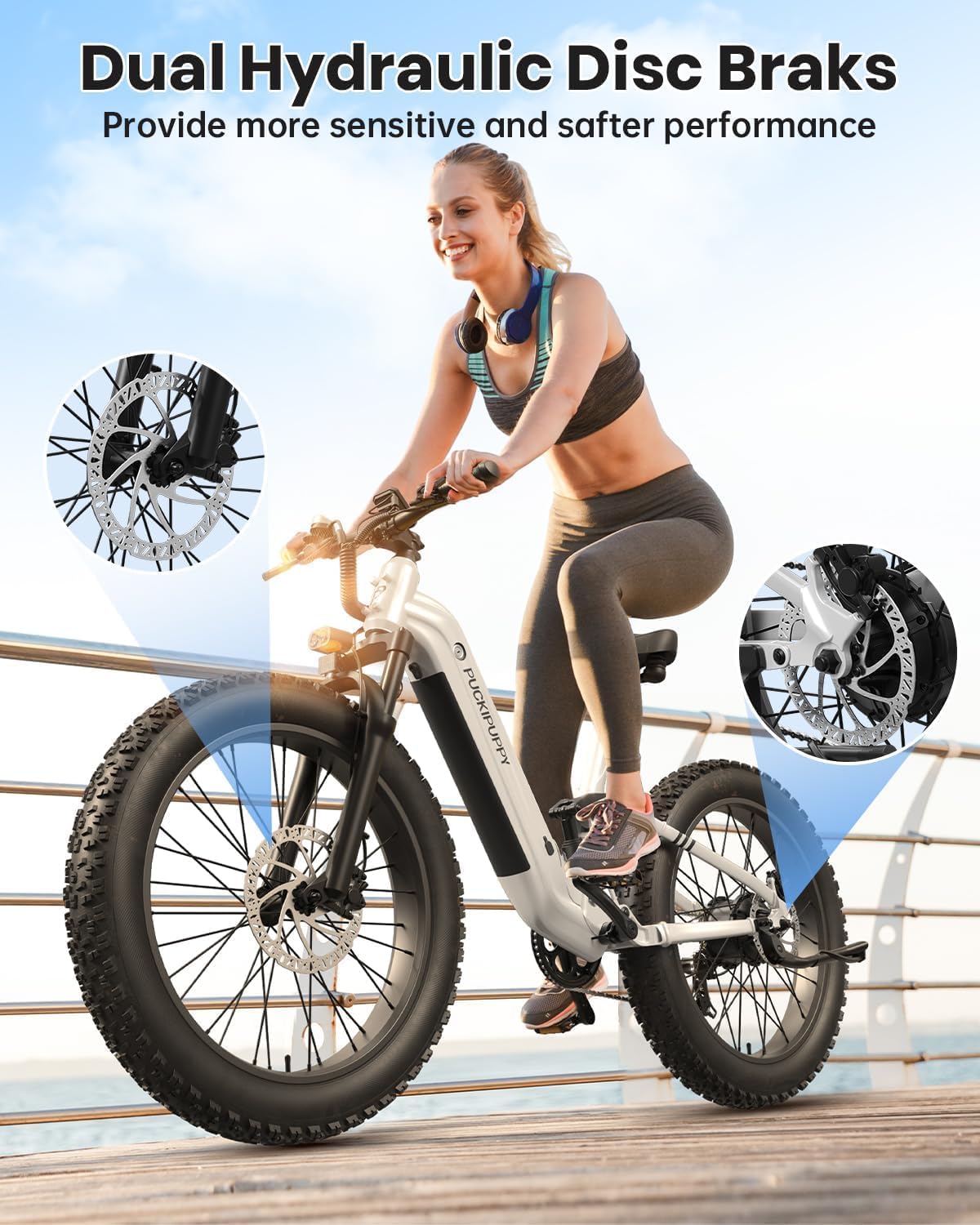 PUCKIPUPPY Electric Bike for Adults 960W, 48V 20AH Battery Adult Electric Bicycles, 26' Fat Tire Full Suspension Step-Thru Ebike, 28MPH Mountain Ebike, 7 Speed, 80Miles Range