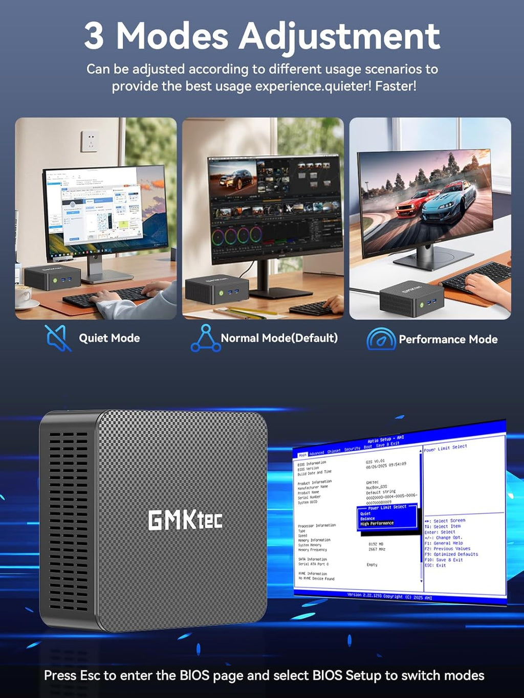 GMKtec Mini PC Computers Intel N95 Processor (Turbo 3.4GHz) 8GB DDR4 256GB SSD Desktop Computer 4K Dual HDMI Display/3x USB3.2/WiFi 5 BT5.0/RJ45 Ethernet Nucbox G3S