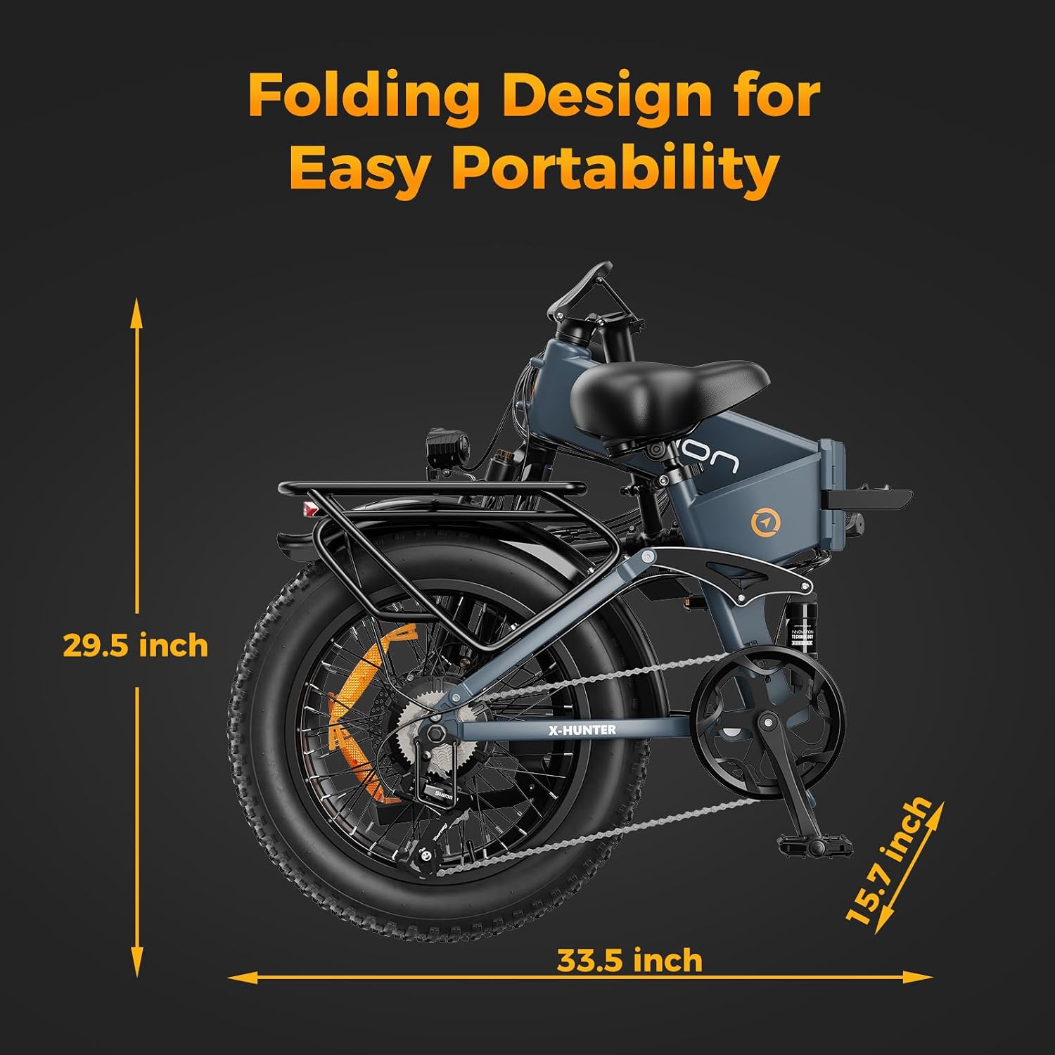 Jasion X-Hunter Electric Bike for Adults 1400W Peak Motor,30MPH Max Speed,48V 13AH Removable Battery,Full Suspension 20''*4.0 Fat Tire Foldable Ebike,7-Speed Bicycle with Basket and Saddle Bag