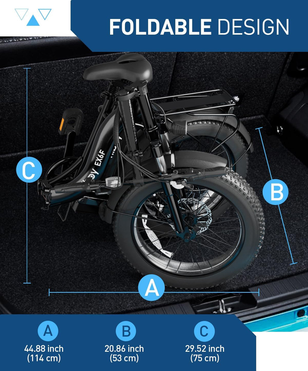 Hiboy EX6F Foldable Ebike for Adults, Built-in Phone Holder, 750W Peak, 20x4.0 Fat Tires, Removable 48V Battery, Hydraulic Fork, 7-Speed, Commuting/Outdoor