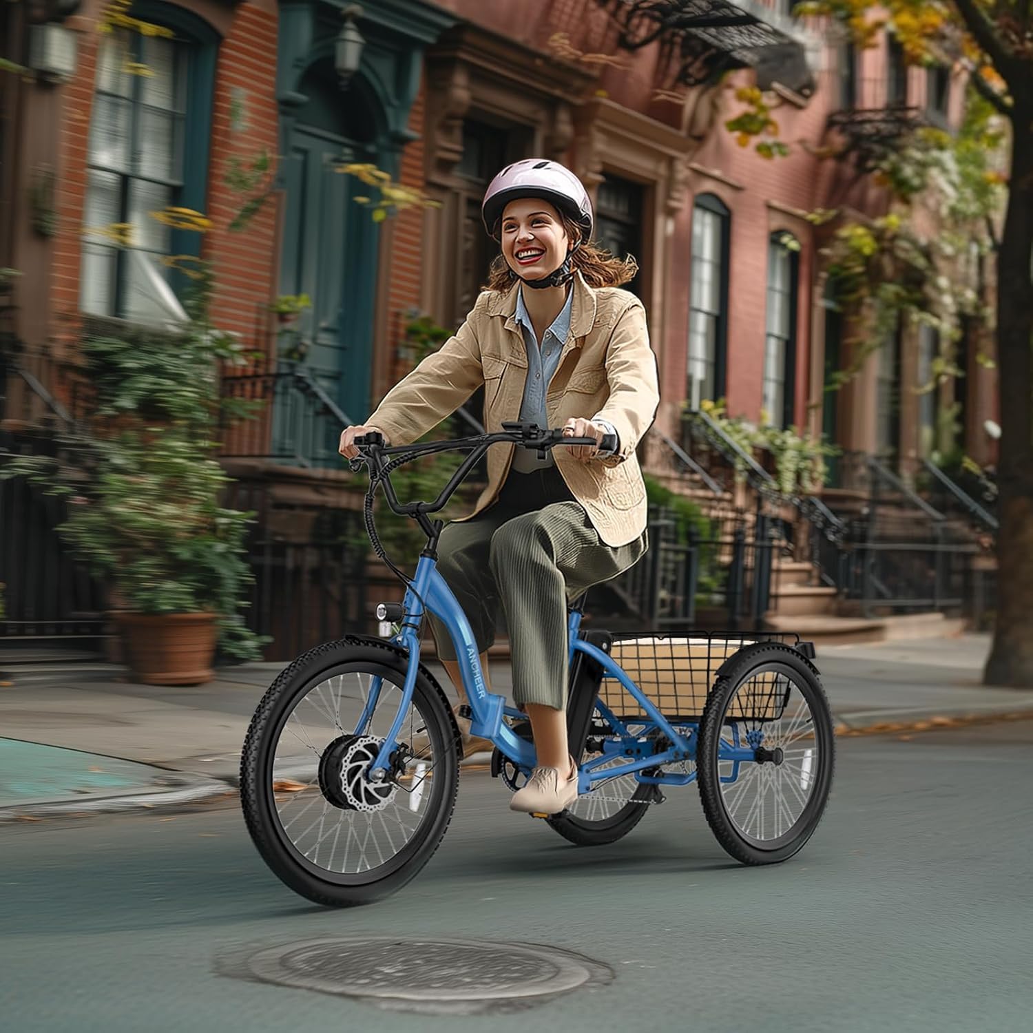 ANCHEER Electric Tricycle for Adults, Peak 600W Electric Trike, 24' 499Wh Folding 3 Wheel Ebike for Adults & Seniors, 15.5MPH & 55Miles Electric Bike, Rear Differential, Rear Basket