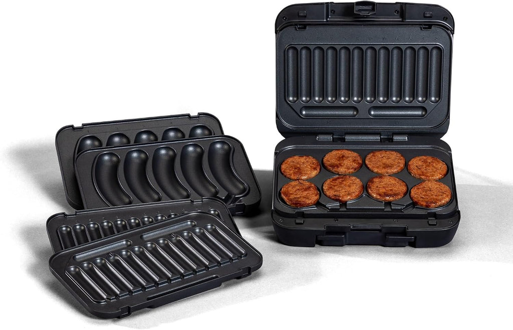 Johnsonville Sizzling Sausage Grill Plus, Indoor Electric Grill, 3 in 1 Design BTG-500 Dinner Sausage, Breakfast Links and Patties, Easy to Use, Brats, Grilling, Great Gift for the Holidays