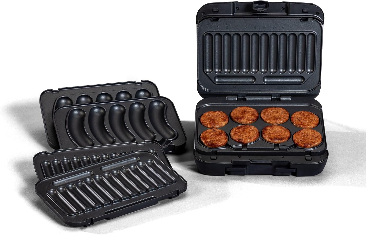 Johnsonville Sizzling Sausage Grill Plus, Indoor Electric Grill, 3 in 1 Design BTG-500 Dinner Sausage, Breakfast Links and Patties, Easy to Use, Brats, Grilling, Great Gift for the Holidays