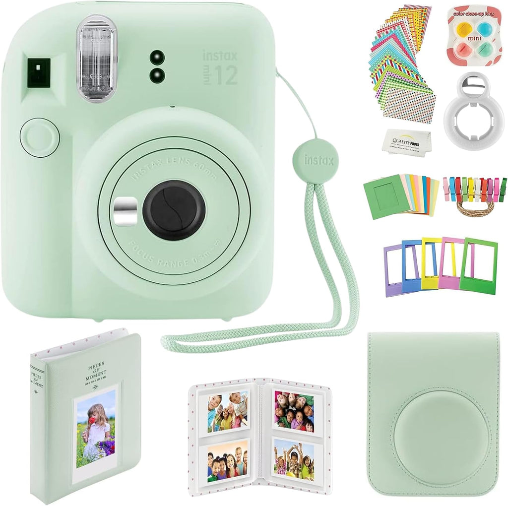 Fujifilm Instax Mini 12 Instant Camera with Case, Decoration Stickers, Frames, Photo Album and More Accessory kit (Mint Green)