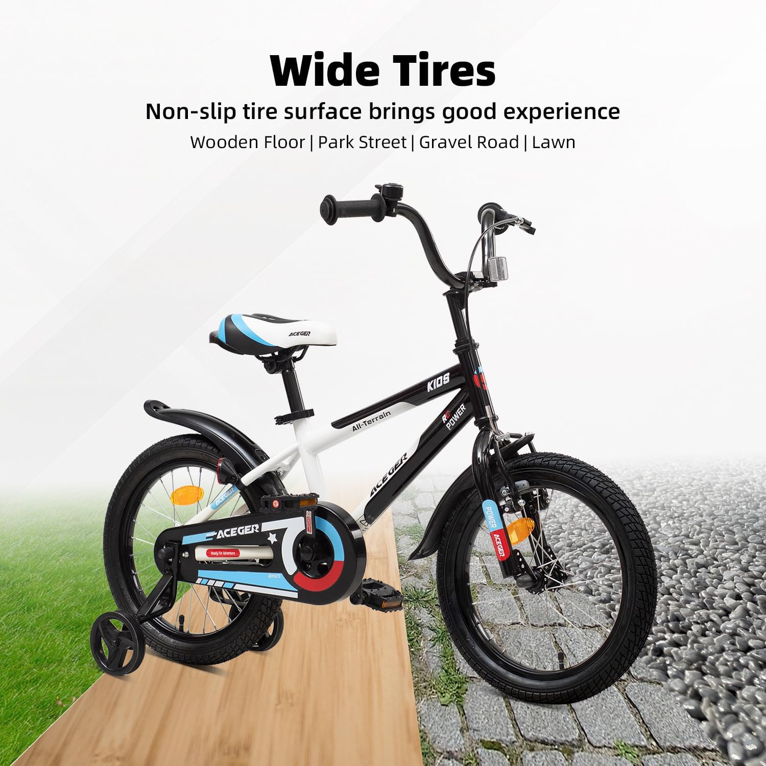 ACEGER Simon Kids Bike for Boys Girls Toddlers, Unisex for Aged 3-13 Years, 12 14 16 18 Inch Children Bicycle with Training Wheels, 20 Inch Bike with Kickstand