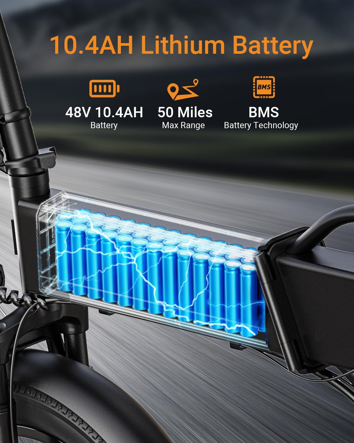 Folding Electric Bike, 48V 10.4AH Large Removable Battery E Bike, 28 MPH, 50 Miles Max Range, 20' Fat Tire Electric Bike for Adults, Adult Electric Bicycles for Commute