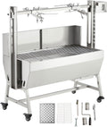 Stainless Steel Automatic Rotisserie Grill with Wind Screen, 37in 132LB Capacity Electric BBQ Pig Lamb Rotisserie Roaster 50W Motor, Charcoal Spit Roaster Grill for Outdoor Kitchen, Camping