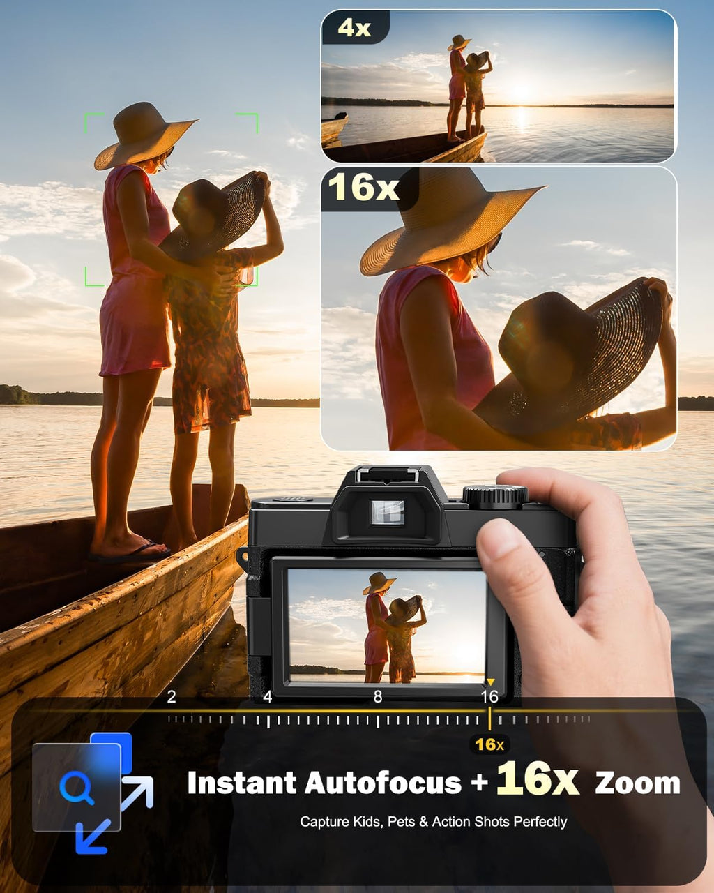 NBD 8K Digital Cameras for Photography,64MP Camara Fotograficas,Travel Vlogging Cameras for YouTube with 180°Flip Screen,16X Digital Zoom,52mm Macro Lens,2 Batteries,64GB TF Card(Black)