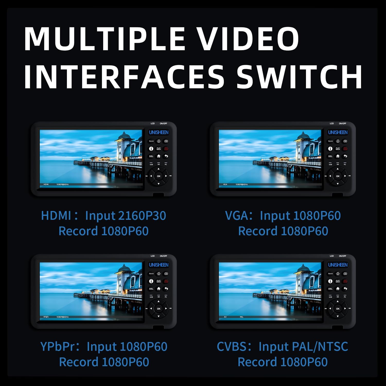 Video Recorder 1080P 60FPS USB2.0 with 7' Screen, DVI/HDMI/CVBS/VGA/YPBPR Capture from VCR, DVD, VHS Tapes, Camcorders, Hi8 - No Computer Required