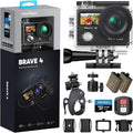 AKASO Brave 4 Action Camera with 64GB MicroSDXC U3 Card 4K30FPS 20MP Ultra HD 131FT Waterproof Underwater Camera EIS WiFi Remote Control 5X Zoom Sport Camera with Motorcycle Bicycle Accessories Kit