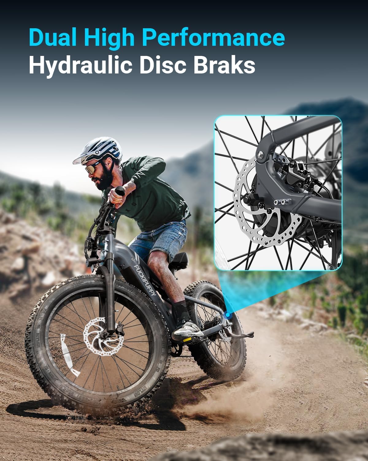 PUCKIPUPPY Electric Bike for Adults 1350W Peak, 28 MPH, 48V 20AH Battery Ebike, 26'x4' Fat Tire Full Suspension Electric Mountain Bike, 80 Miles Range, 8 Speed, Torque Sensor (Labrador Pro)