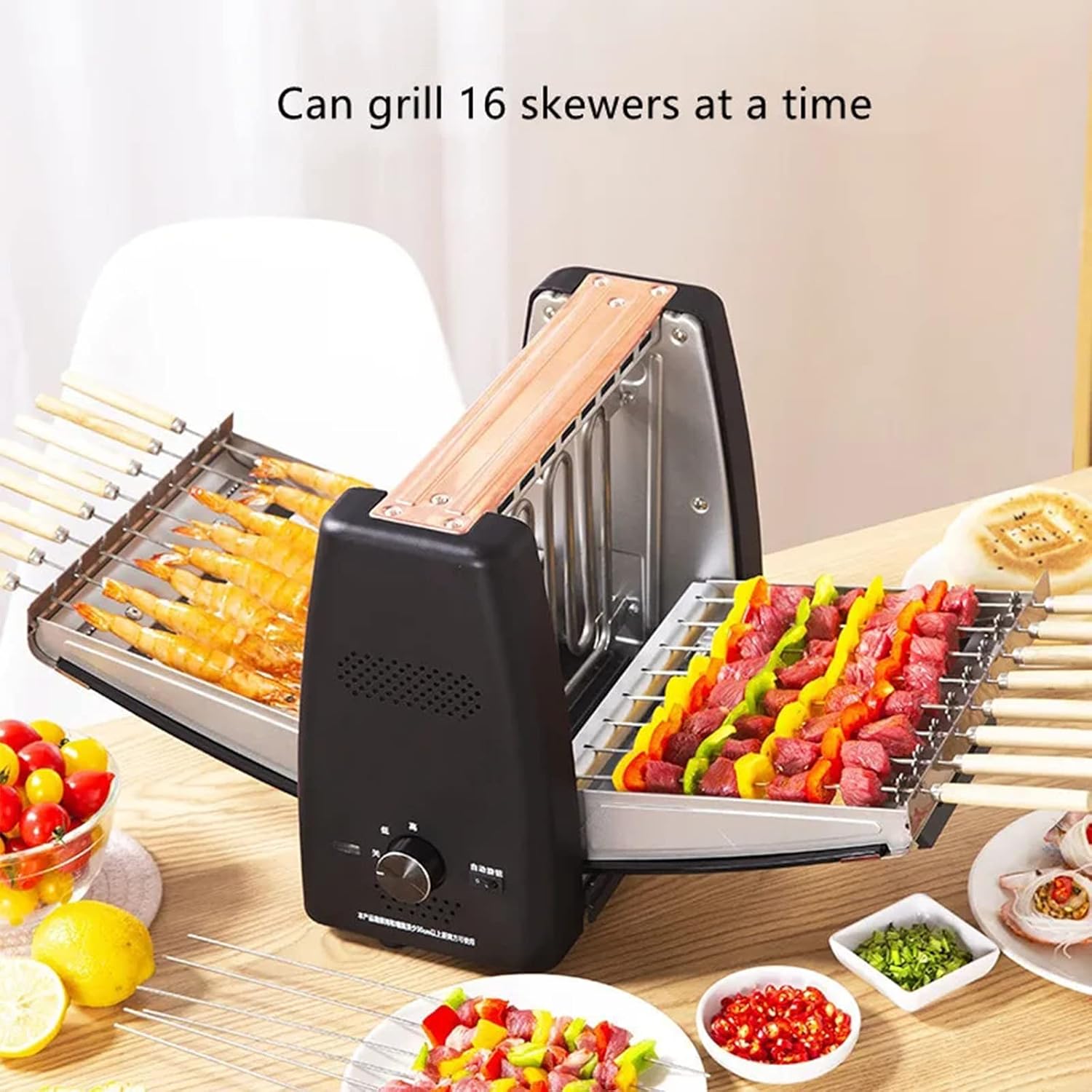 Indoor Smokeless Electric BBQ Grill, 360° Automatic Rotation Kebab Machine, Adjustable Temperature and Drain Pan Design, for Party and Cookout Home Restaurant Kitchen
