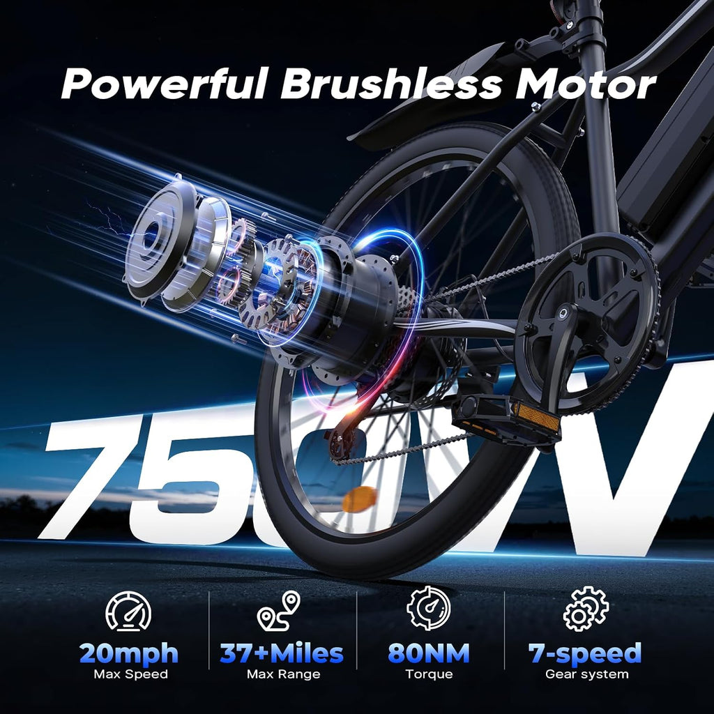 Electric Bike - Electric Bike for Adults, 1500w/1000W/750W Peak Motor, Up to 55 Miles, 20MPH EBike, 26'' Tires Lightweight E Bike for Commuting Mountain Road Sand